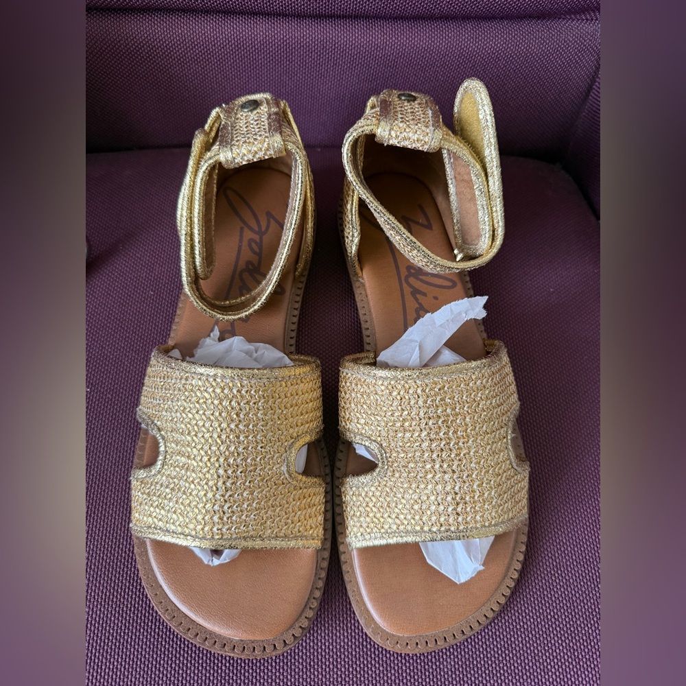 Zodiac Gold Woven Ankle-Strap Sandals